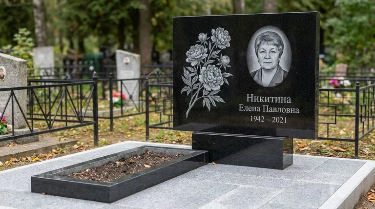 Памятник с гравировкой пионов — выполненная работа «Никитина» в Пензе