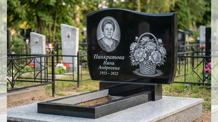 Памятник с гравировкой пионов — выполненная работа «Панкратова» в Пензе