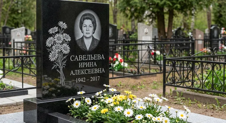Памятник с гравировкой ромашек — выполненная работа «Савельева» в Пензе