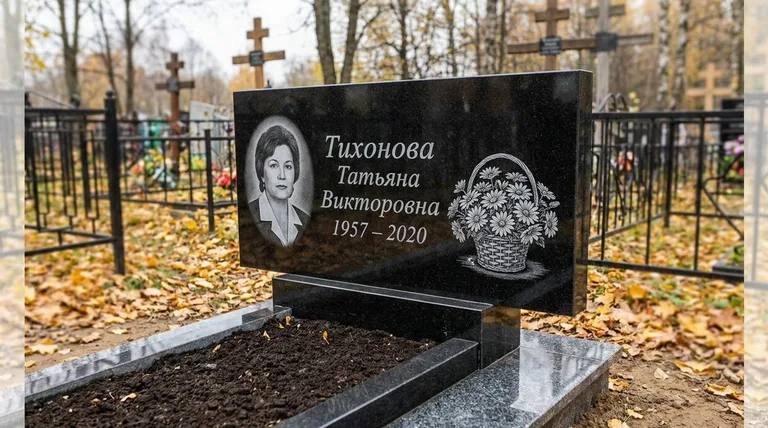 Памятник с гравировкой ромашек — выполненная работа «Тихонова» в Пензе