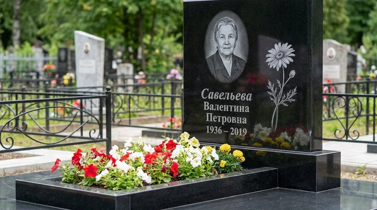 Памятник с гравировкой ромашек — выполненная работа «Савельева» в Пензе