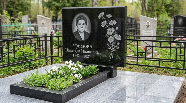 Памятник с гравировкой ромашек — выполненная работа «Ефимова» в Пензе