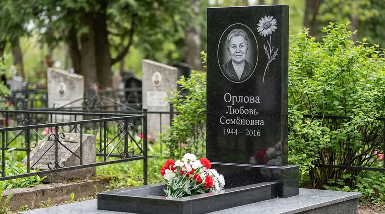 Памятник с гравировкой ромашек — выполненная работа «Орлова» в Пензе