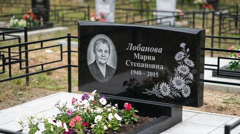 Памятник с гравировкой ромашек — выполненная работа «Лобанова» в Пензе
