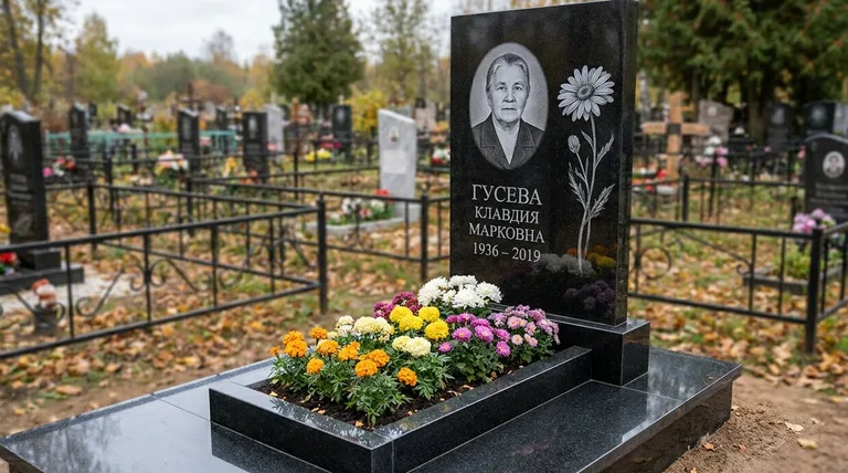 Памятник с гравировкой ромашек — выполненная работа «Гусева» в Пензе