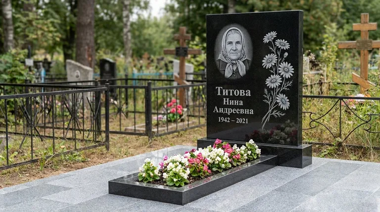 Памятник с гравировкой ромашек — выполненная работа «Титова» в Пензе