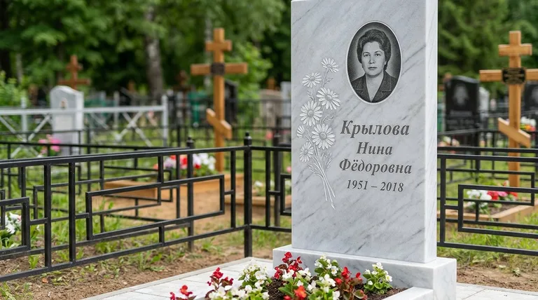 Памятник с гравировкой ромашек — выполненная работа «Крылова» в Пензе