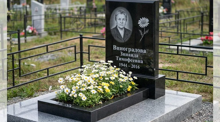Памятник с гравировкой ромашек — выполненная работа «Виноградова» в Пензе