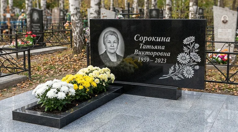 Памятник с гравировкой ромашек — выполненная работа «Сорокина» в Пензе