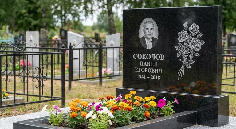 Памятник с гравировкой роз — выполненная работа «Соколов» в Пензе