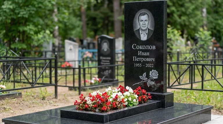 Памятник с гравировкой роз — выполненная работа «Соколов» в Пензе