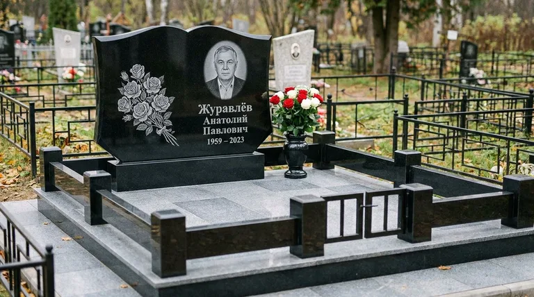 Памятник с гравировкой роз — выполненная работа «Журавлёв» в Пензе