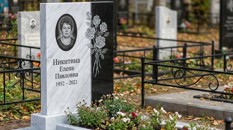 Памятник с гравировкой роз — выполненная работа «Никитина» в Пензе