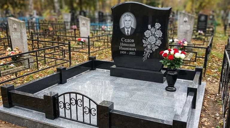 Памятник с гравировкой роз — выполненная работа «Седов» в Пензе