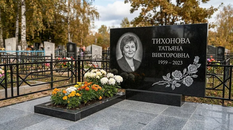 Памятник с гравировкой роз — выполненная работа «Тихонова» в Пензе
