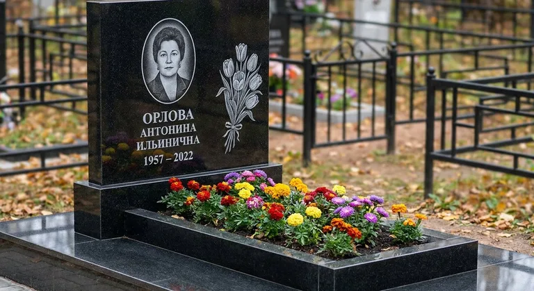 Памятник с гравировкой тюльпанов — выполненная работа «Орлова» в Пензе
