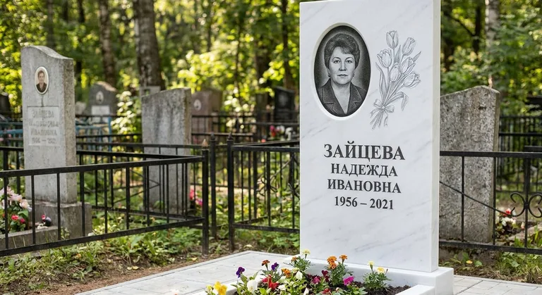 Памятник с гравировкой тюльпанов — выполненная работа «Зайцева» в Пензе