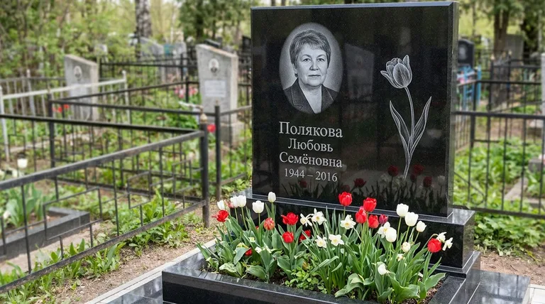 Памятник с гравировкой тюльпанов — выполненная работа «Полякова» в Пензе