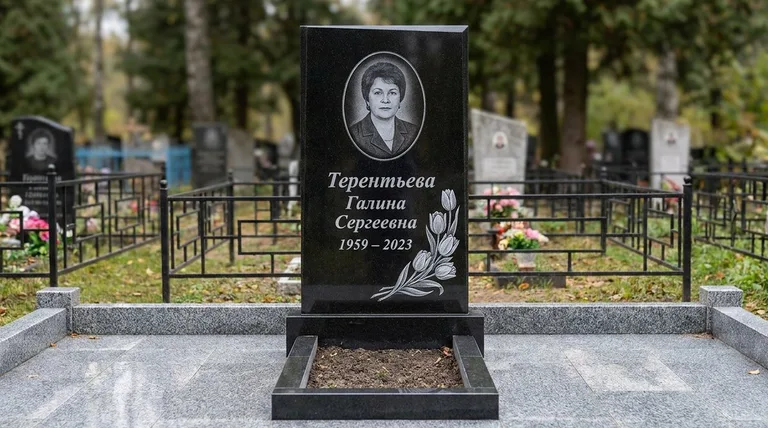 Памятник с гравировкой тюльпанов — выполненная работа «Терентьева» в Пензе