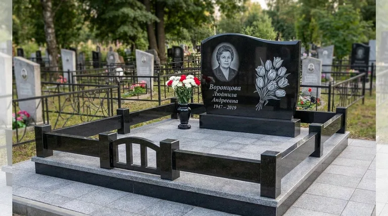 Памятник с гравировкой тюльпанов — выполненная работа «Воронцова» в Пензе