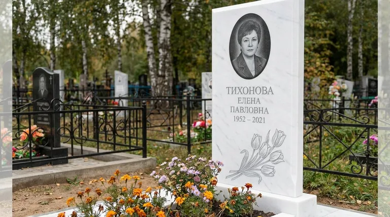Памятник с гравировкой тюльпанов — выполненная работа «Тихонова» в Пензе