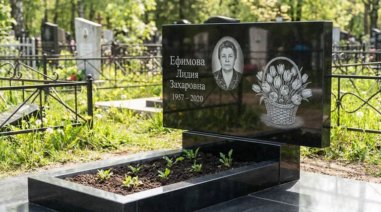 Памятник с гравировкой тюльпанов — выполненная работа «Ефимова» в Пензе