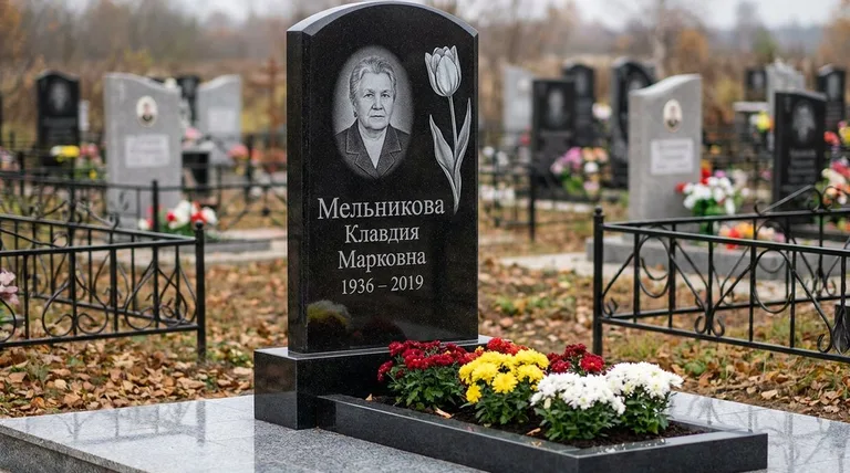 Памятник с гравировкой тюльпанов — выполненная работа «Мельникова» в Пензе
