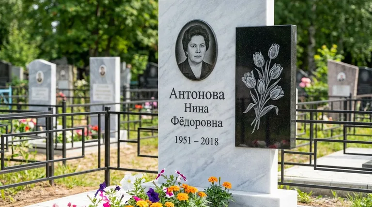 Памятник с гравировкой тюльпанов — выполненная работа «Антонова» в Пензе