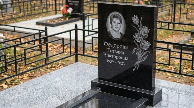 Памятник с гравировкой тюльпанов — выполненная работа «Фёдорова» в Пензе