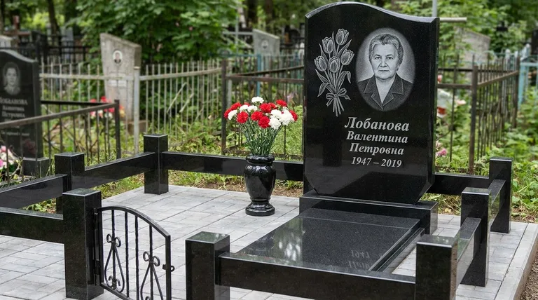 Памятник с гравировкой тюльпанов — выполненная работа «Лобанова» в Пензе