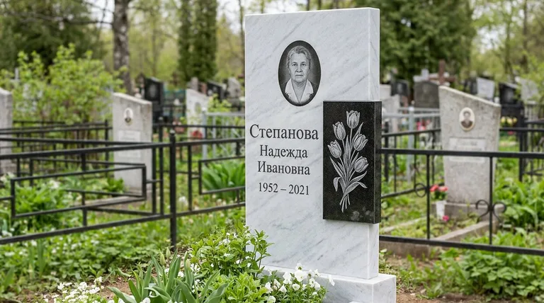 Памятник с гравировкой тюльпанов — выполненная работа «Степанова» в Пензе