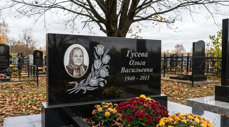Памятник с гравировкой тюльпанов — выполненная работа «Гусева» в Пензе