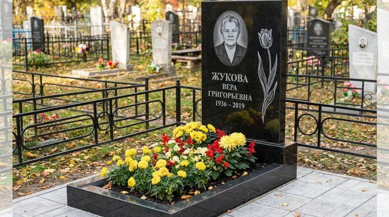 Памятник с гравировкой тюльпанов — выполненная работа «Жукова» в Пензе