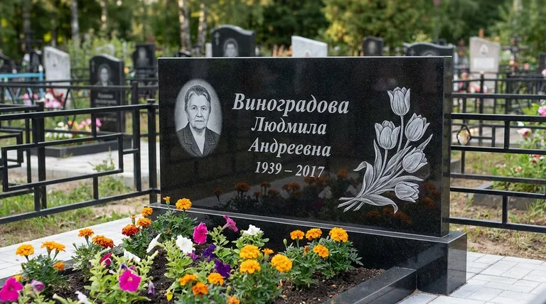 Памятник с гравировкой тюльпанов — выполненная работа «Виноградова» в Пензе