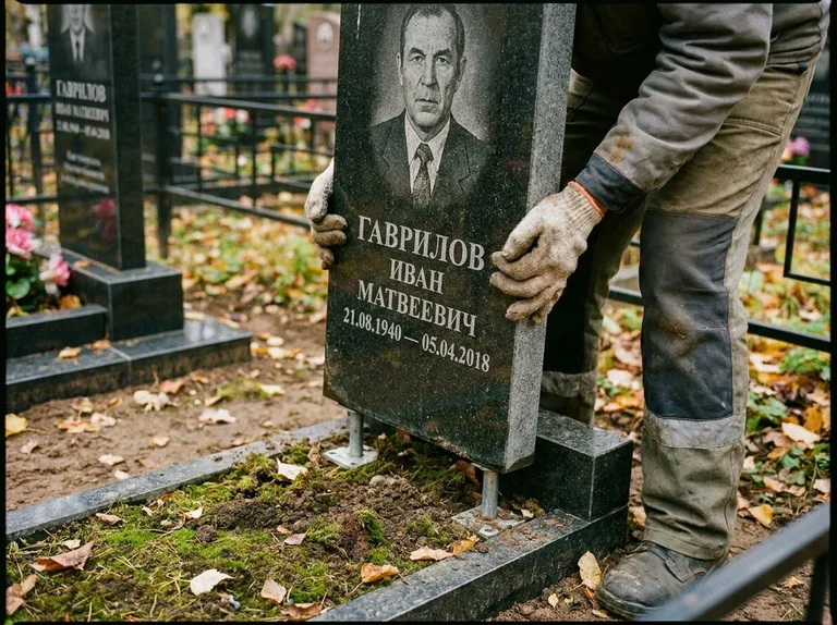 Демонтаж гранитного памятника (стелы) с могилы в Пензе