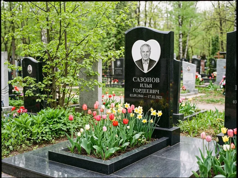 Цветной керамический портрет на памятнике в Пензе