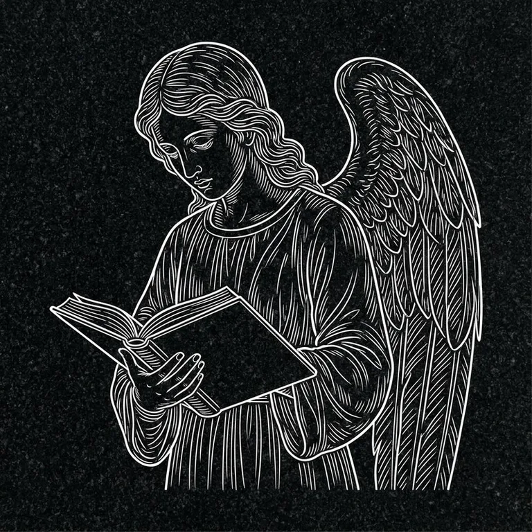 Эскиз гравировки ангела на памятник — ангел с раскрытой книгой в Пензе