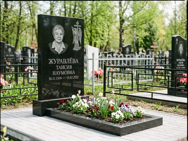 Памятник с гравировкой ангела — гравировка ангела с голубем по диагонали стелы, работа «Журавлёва» в Пензе