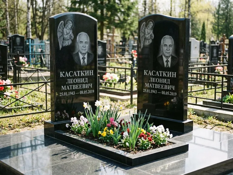 Памятник с гравировкой ангела — гравировка молящегося ангела в верхней части стелы, работа «Касаткин» в Пензе