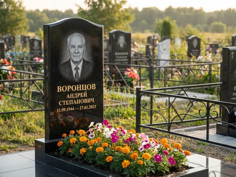 Гравировка фото на памятнике в Пензе — готовый гравированный портрет на чёрном граните