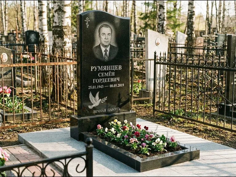 Памятник с гравировкой голубей — гравировка голубя с оливковой ветвью рядом с эпитафией, работа «Румянцев» в Пензе