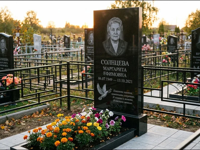 Памятник с гравировкой голубей — гравировка голубя с оливковой ветвью рядом с эпитафией, работа «Солнцева» в Пензе