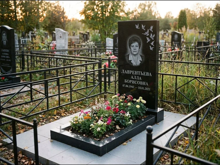 Памятник с гравировкой голубей — гравировка стаи голубей, взлетающей от угла стелы, работа «Лаврентьева» в Пензе