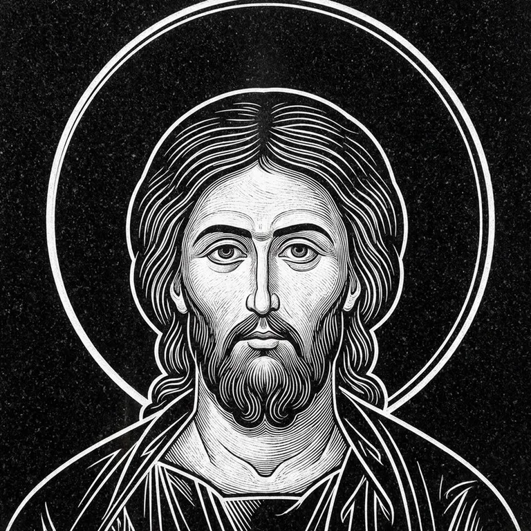 Эскиз иконы: Архангел Михаил — воинам и мужчинам, гравировка на памятник в Пензе