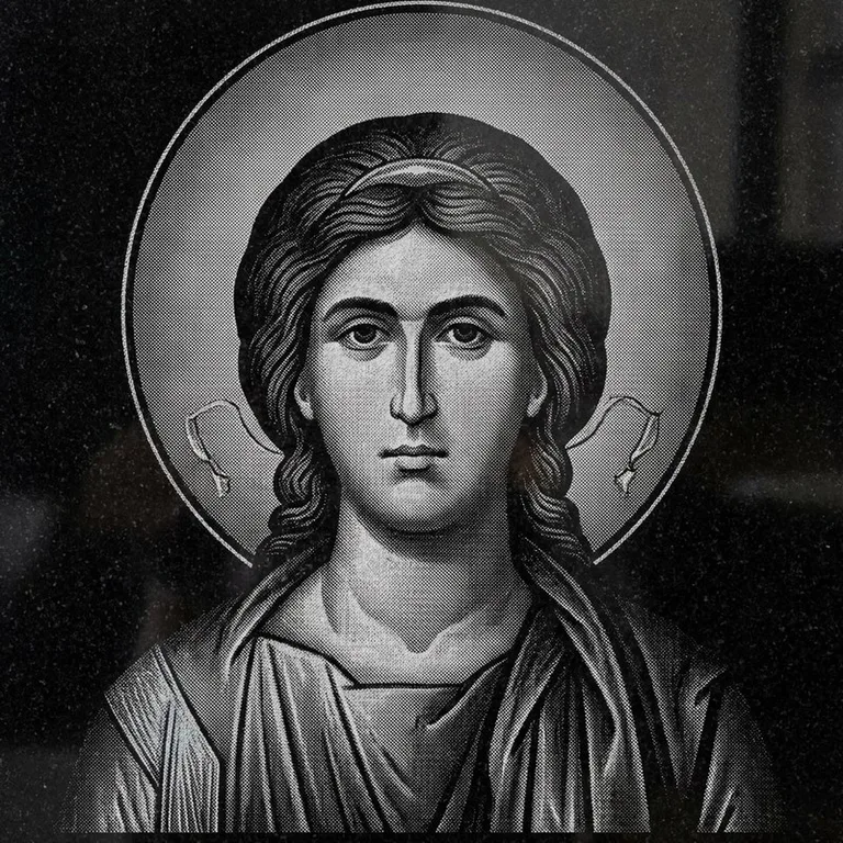 Эскиз иконы: Архангел Михаил (полутон) — образ архангела в полутонах, гравировка на памятник в Пензе
