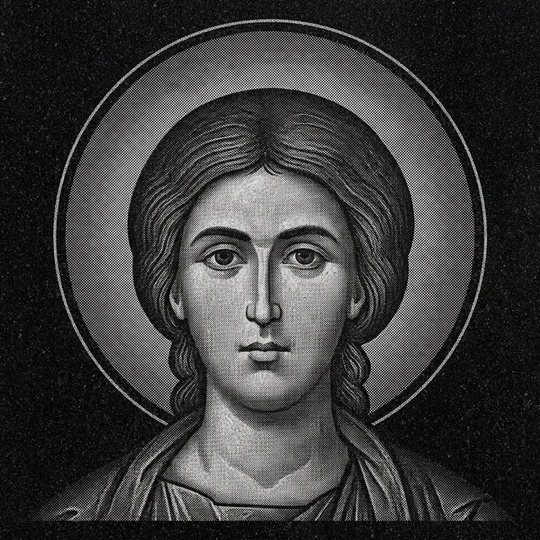 Эскиз иконы: Георгий Победоносец (полутон) — воинский образ, гравировка на памятник в Пензе