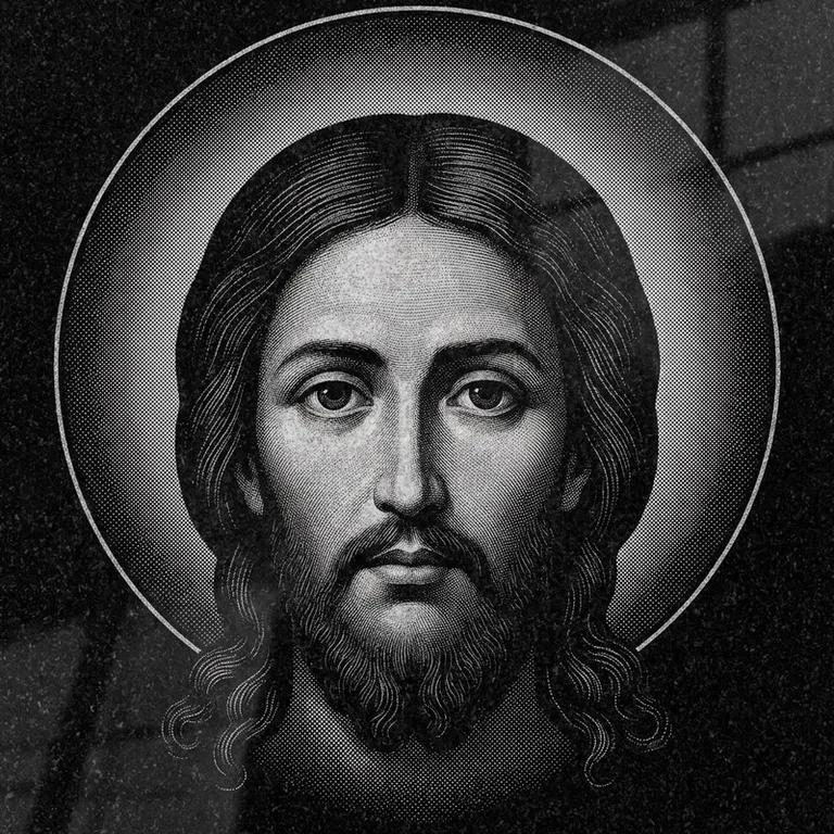 Эскиз иконы: Спас Нерукотворный (полутон) — детальный лик на убрусе, гравировка на памятник в Пензе