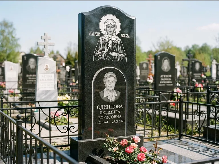 Памятник с гравировкой иконы — Владимирская икона Божией Матери с Младенцем, работа «Зотов» в Пензе