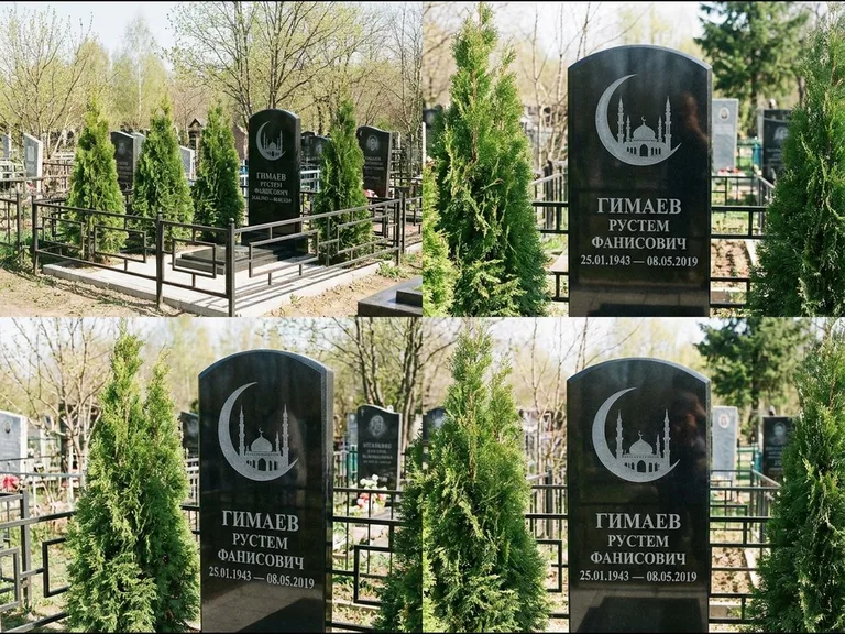 Памятник с гравировкой полумесяца — гравировка полумесяца над силуэтом мечети, работа «Гимаев» в Пензе