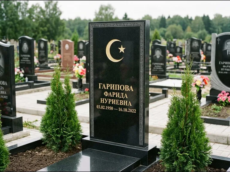 Памятник с гравировкой полумесяца — гравировка полумесяца, работа «Гарипова» в Пензе